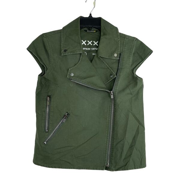 Kate Spade Saturday Moto Military Army Green Full Zip Vest Size XS - Picture 1 of 10